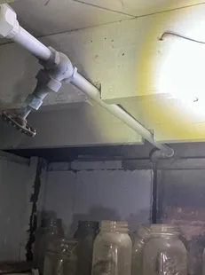 Improper cuts in basement joists found during a home inspection in Bluestone.