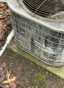 damaged fins on AC condenser found during a home inspection in Canton