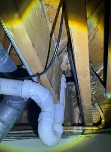 Basment joist cut all the way through found during a home inspection in Middleburg Heights.