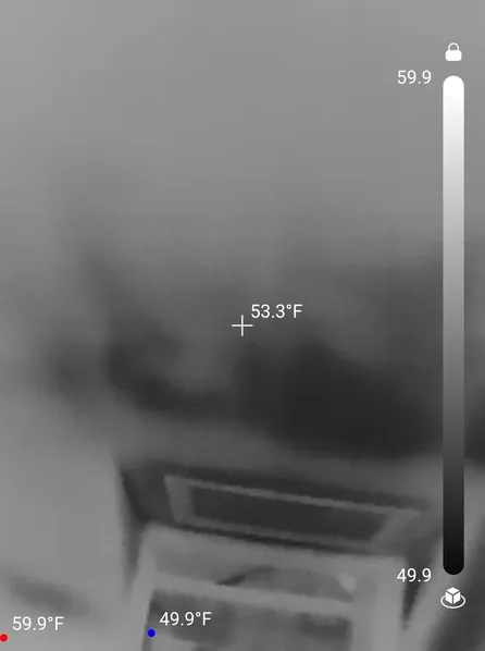Ceiling with missing attic insulation found during a home inspection in Rocky River.