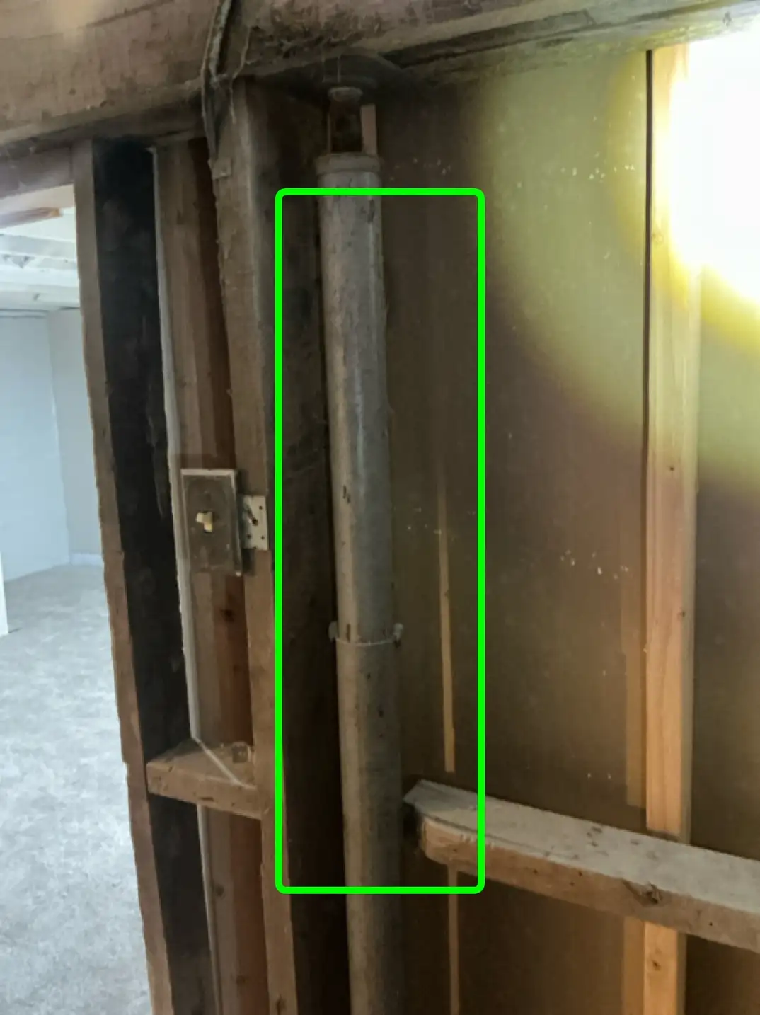 The home inspector identified a temporary post that appears to have been permanently installed in Barberton during the home inspection.