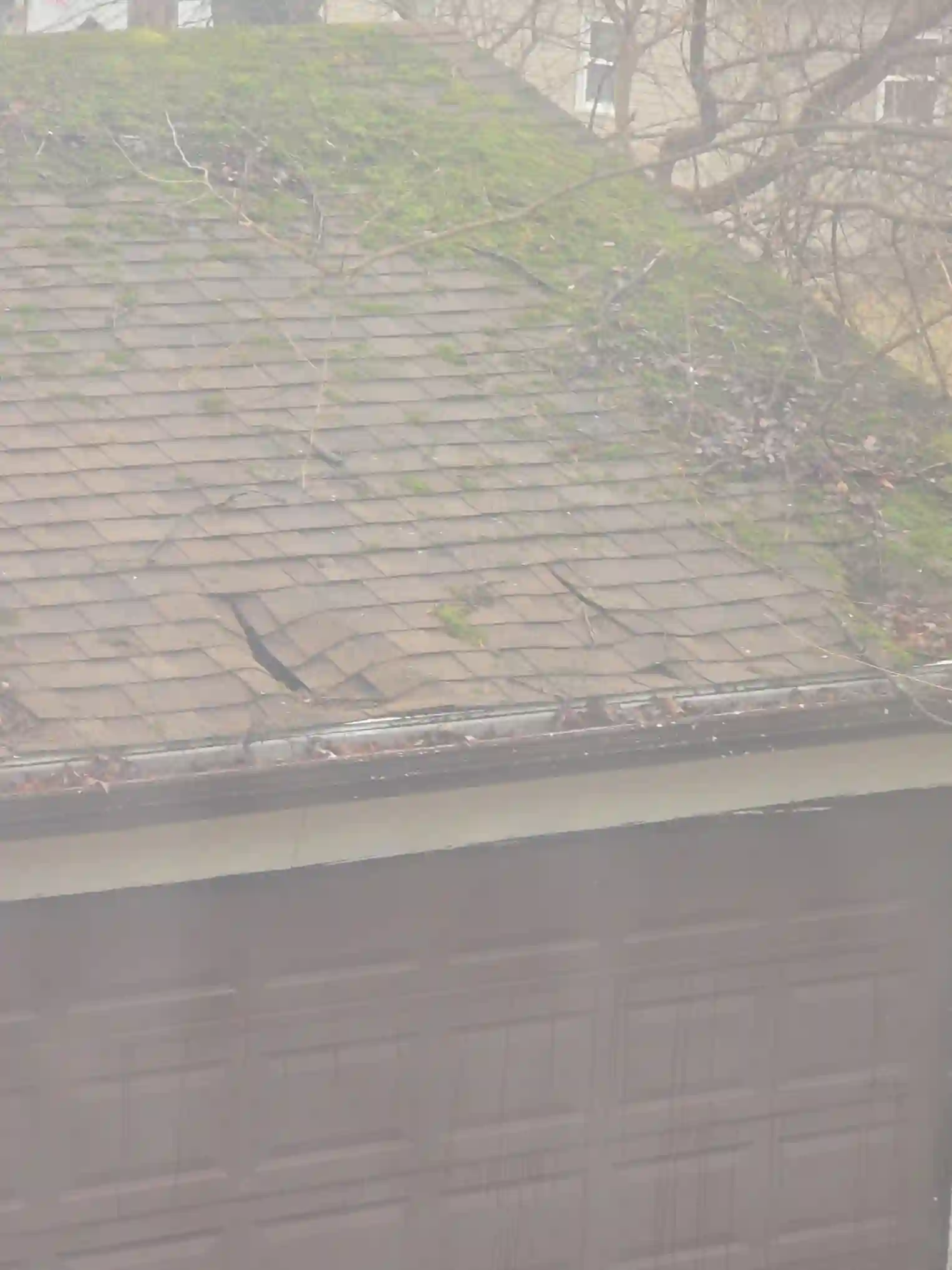 Found during our home inspection: Severely damaged garage roof in Seven Hills.