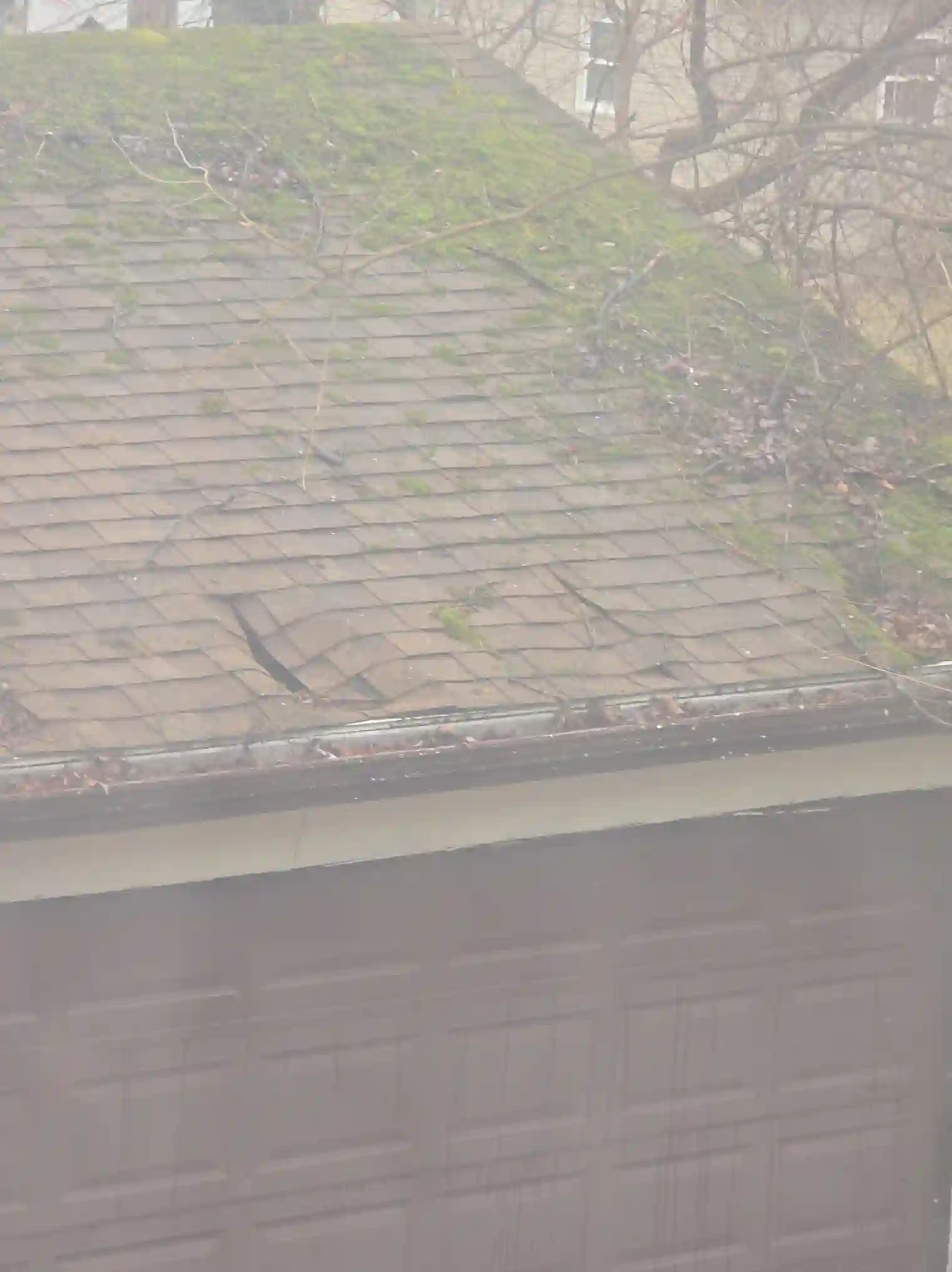 While evaluating the property, the home inspector discovered Severely damaged garage roof in South Brooklyn.