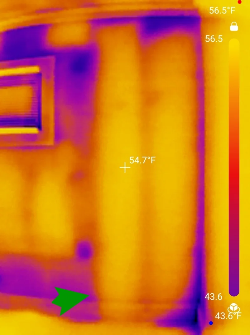 Multiple cold pockets in this wall in Westlake was found during a home inspection.