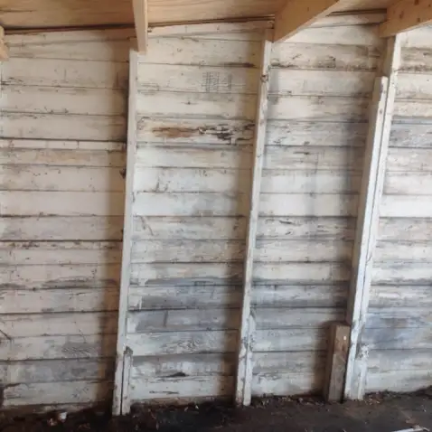 Structurally unsound leaning garage in Stow